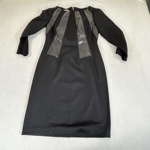 Madison Black Snake Embossed Faux Leather Panel Sheath Dress 3/4 Sleeve Size 4